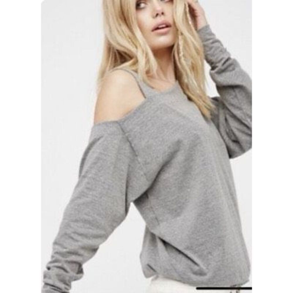 We The Free Gray One Shoulder Sweatshirt Top Size Medium Boho Slouchy Lounge